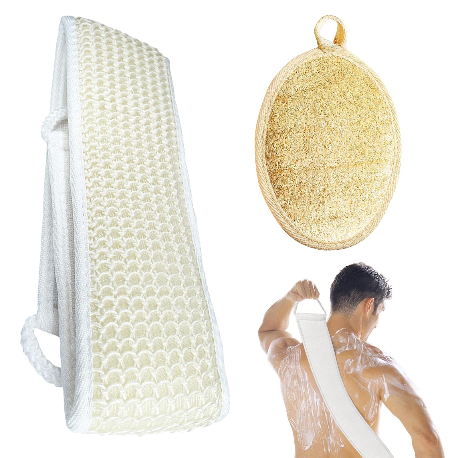 HANIUTTY Depurador corporal exfoliante de esponja natural de lufa, Esponja Baño Ducha Esponja Exfoliante Corporal Aplicador Crema Espalda Cepillo Espalda Ducha para Limpiar, Exfoliación, Masajee