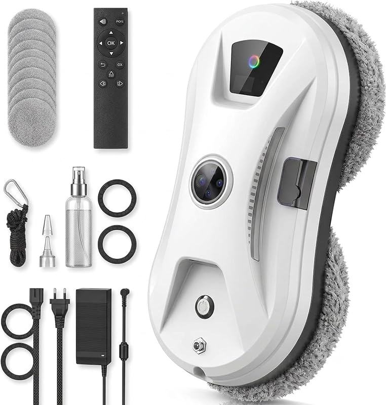 Robot Limpiador Limpiacristales, Limpiacristales Automático con Potente Succión y Pulverización de Agua, Navegación Inteligente y Detección de Bordes, Control Remoto, 3 Modos de Limpieza (Húmedo/Seco)