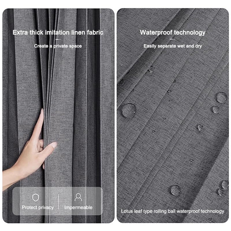 PFCDZDU Shower Curtain for Bathroom, Folding Water Proof Fabric Privacy Partition, Acordion Shower Panel Set for Apartment Dormitory, No Punch Retractable Rod(Gray,180x180cm(110-200cm))