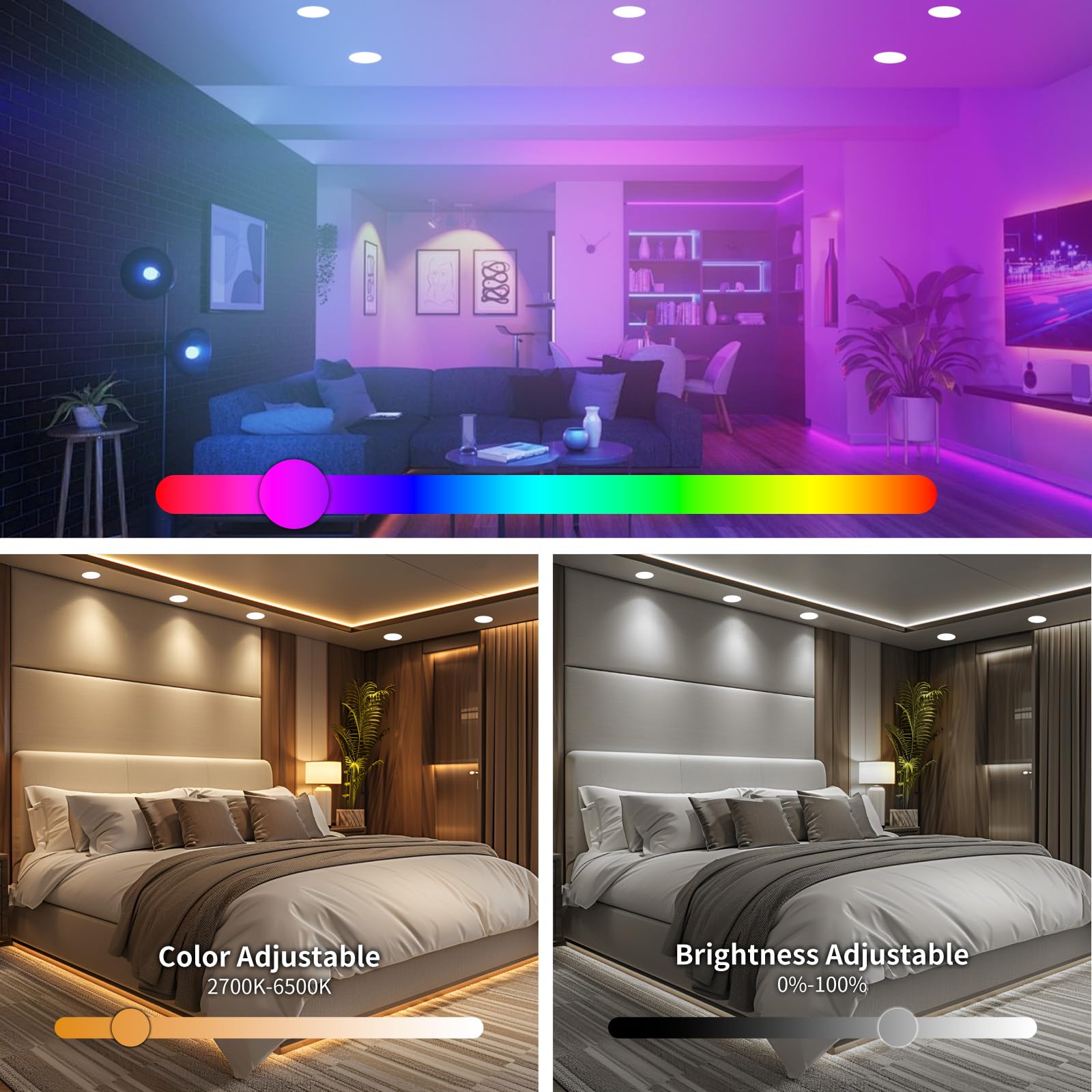 Paquete de 4 luces LED inteligentes empotrables de 6 pulgadas, ultra delgadas, WiFi, sin gris, luz descendente de 12 W 1200 lm con caja de conexiones, compatible con Alexa Google Assistant