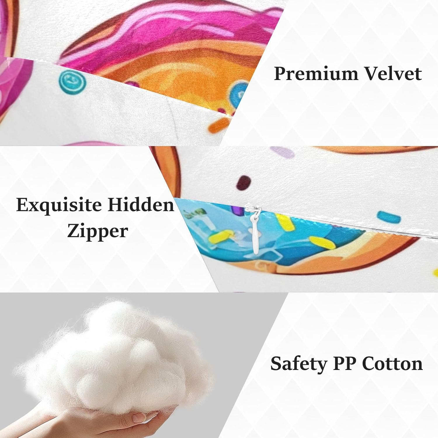 Donuts Design Human-Shaped Pillow Soft Body Pillows Washable Velvet Pillows for Anxiety Relief Sleeping Cuddling & Support