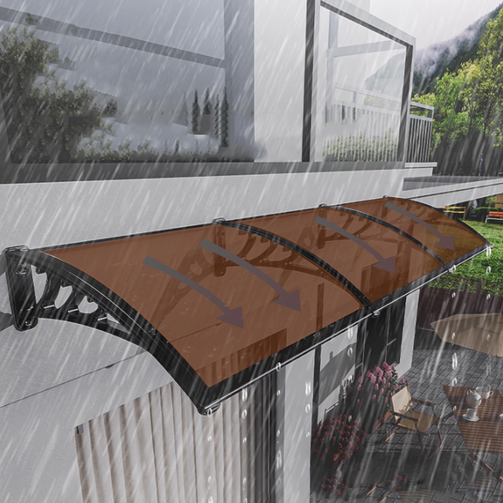 Abri de pluie incurvé anti-UV protégeant efficacement vos menuiseries extérieures