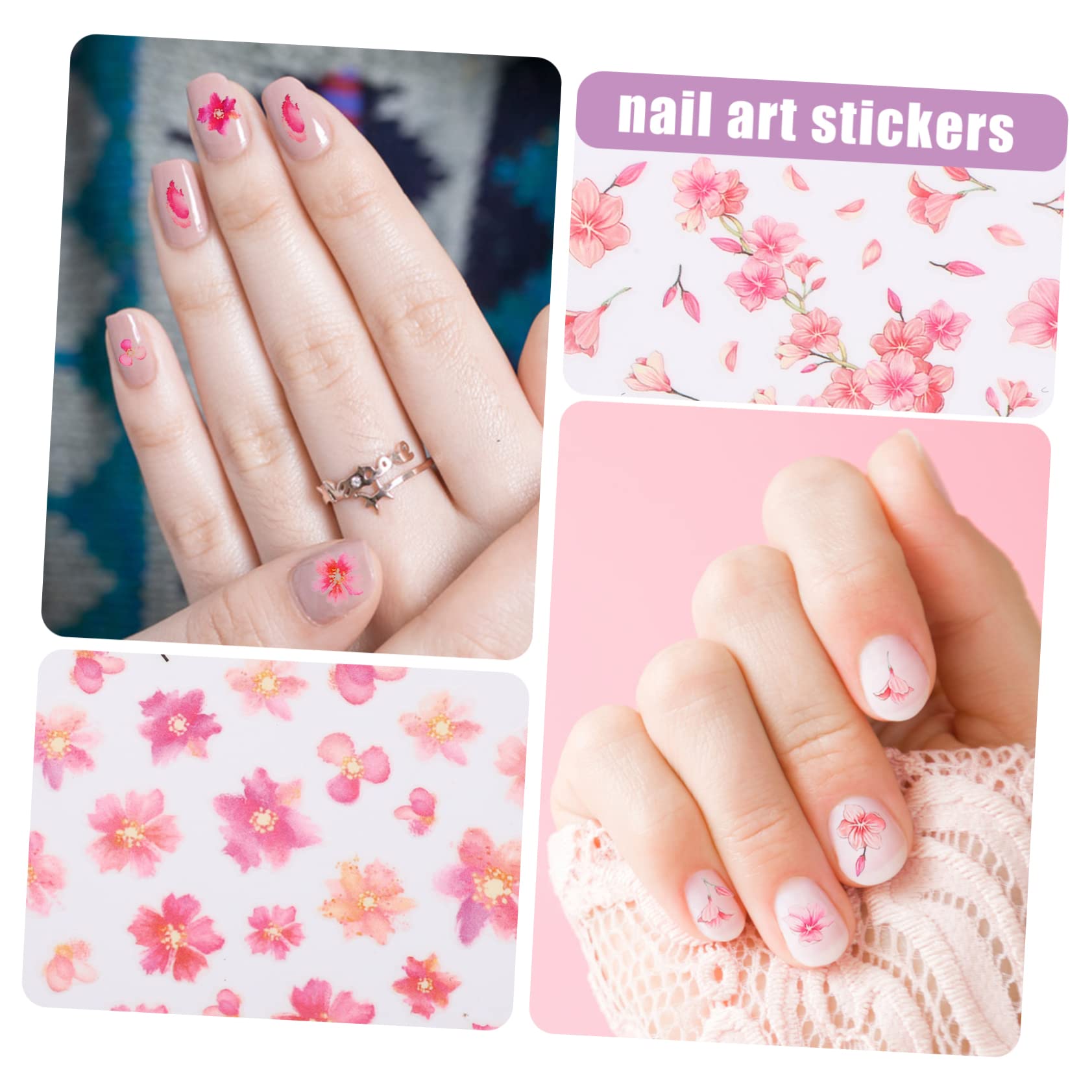 Healvian 5 Set Di Adesivi Per Unghie A Forma Di Fiore Di Ciliegio Decalcomanie in Rilievo Per Nail Art Facili Da Applicare Per Manicure A Casa 8 Fogli X 5