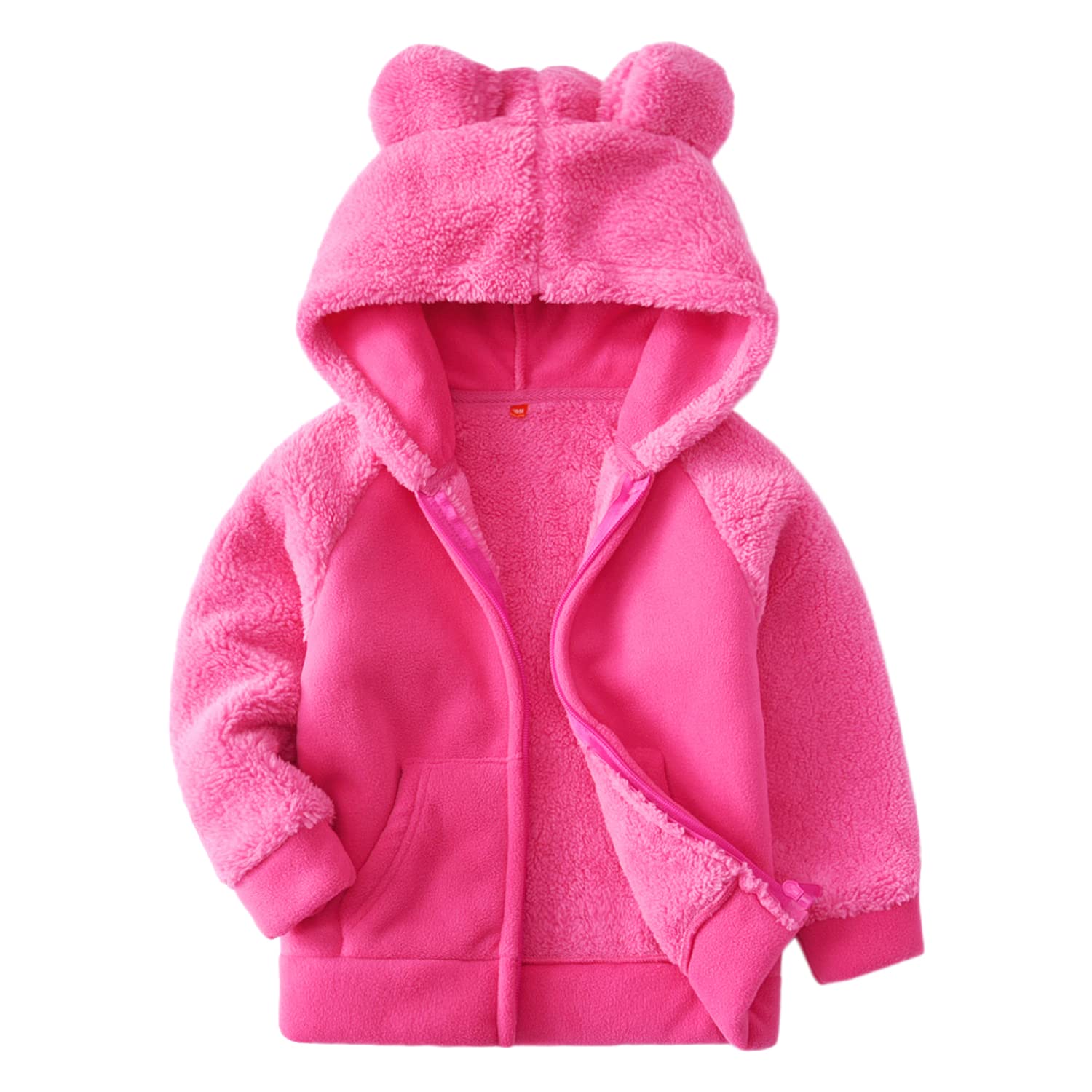 Chaqueta de Forro Polar Engrosado para Bebé Niños Pequeños Niños Niñas con Capucha y Cremallera Chaqueta con Capucha de Oso Chaqueta para Niños con Orejas de Oso Talla 86-134