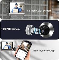 Vista 5 de Cámara de mirilla de puerta 1080P 4.3 pulgadas Smart Visual Intercomunicador Timbre con llamada bidireccional, detección de cuerpo PIR, batería