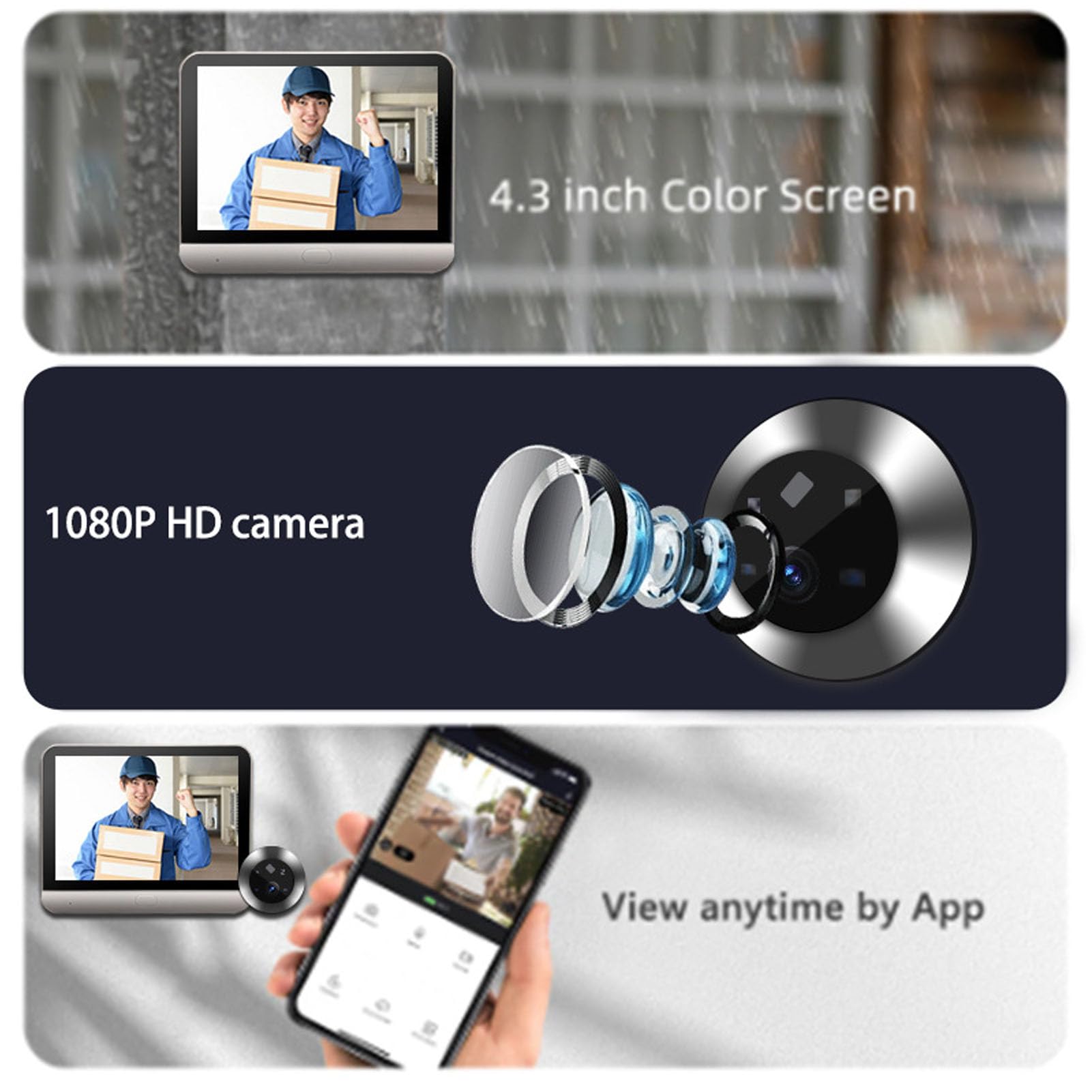 Cryfokt Timbre con Vídeo Inteligente, Cámara de Timbre WiFi Inalámbrica 1080P con Pantalla LCD IPS de 4,3 Pulgadas, Intercomunicador de 2 Vías, Detección de Movimiento PIR, Visión