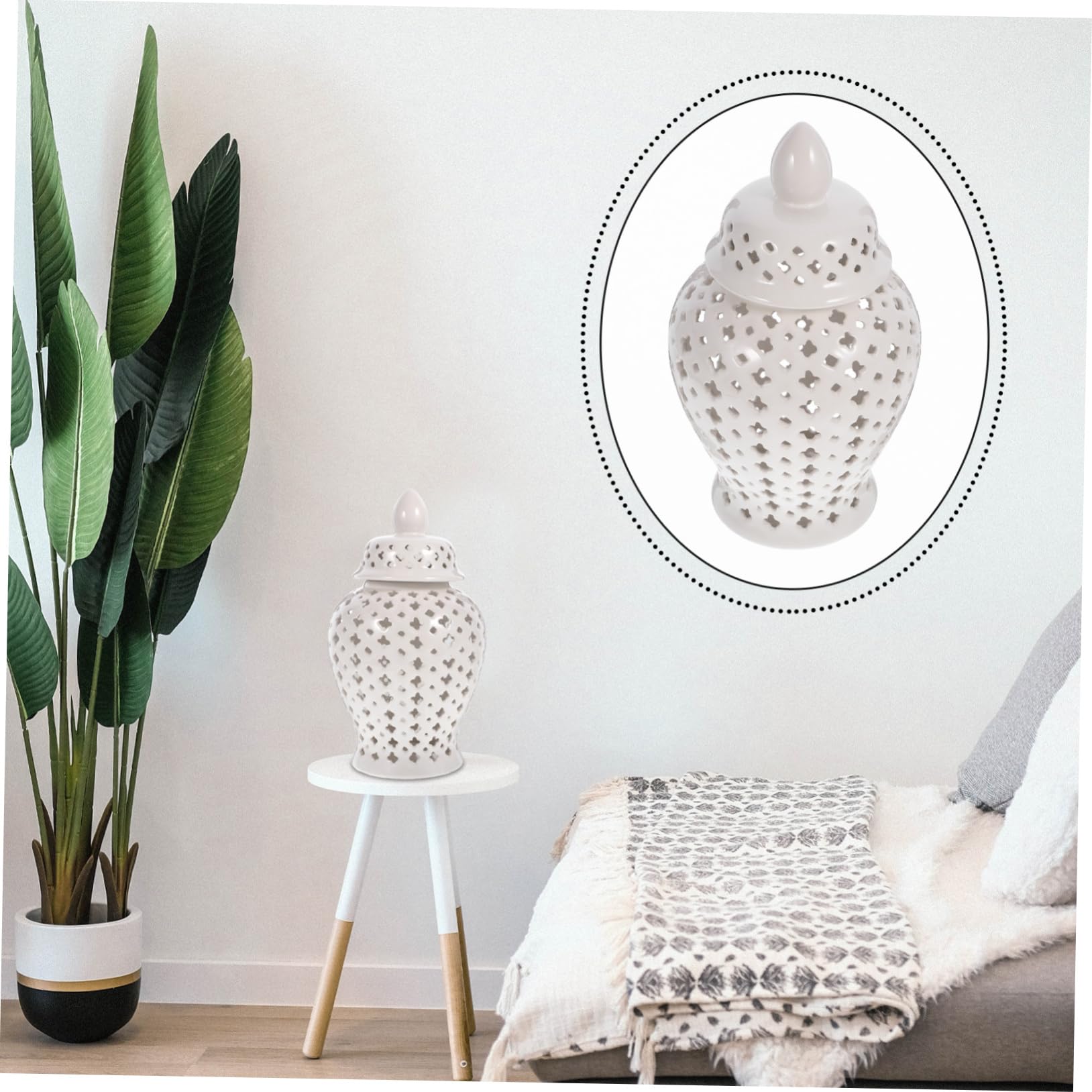 Weiße Hohle Keramikvase für Blumen und Pflanzen, Schlicht | Wohndeko für Zuhause und Balkon, Europäischer Stil, Dekorativ für Hochzeiten