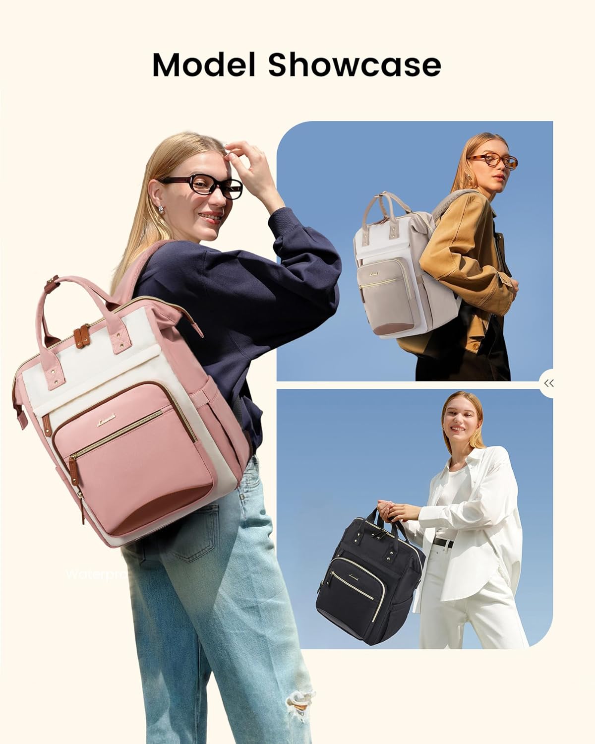 LOVEVOOK Laptop Backpack for Women Work Bag with Large Capacity Cup Side Pocket, 15.6 Inch Waterproof Computer Backpacks (Pink, 15.6INCH) - Image 2