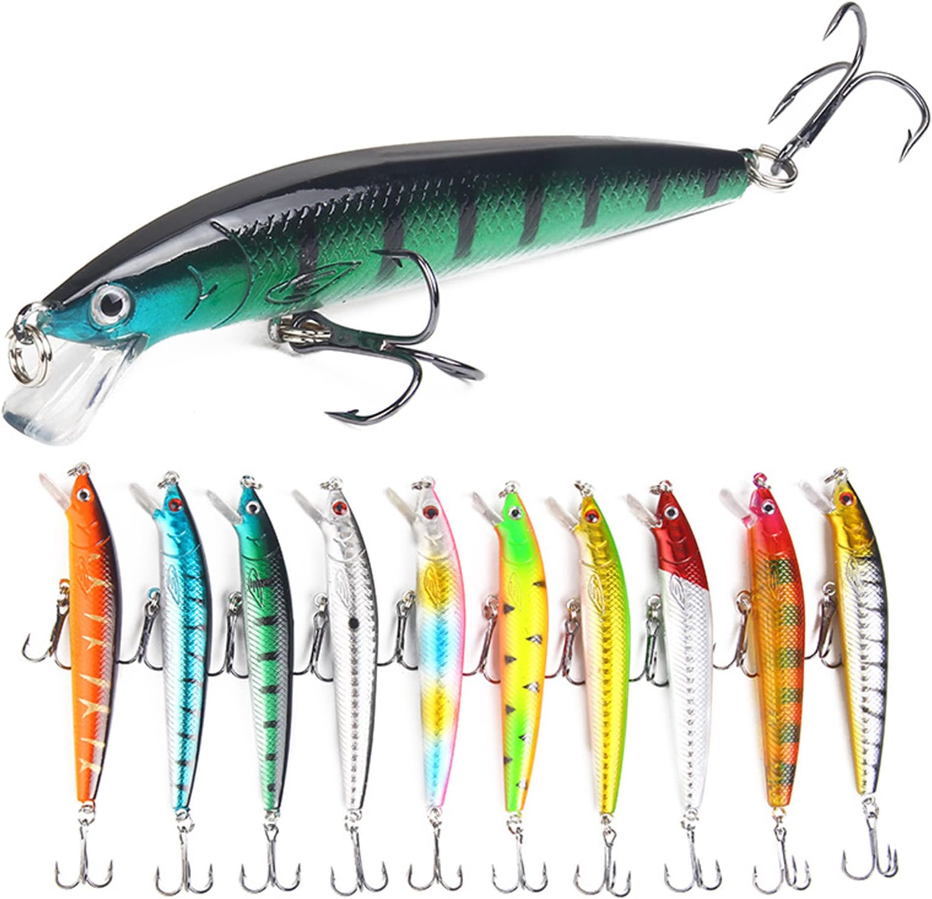 10 Pcs 3D Eyes Soft Fishing Lures - Single Hook Artificial Baits, Sinking Bait Kit for Sea and Fresh Water Fishing