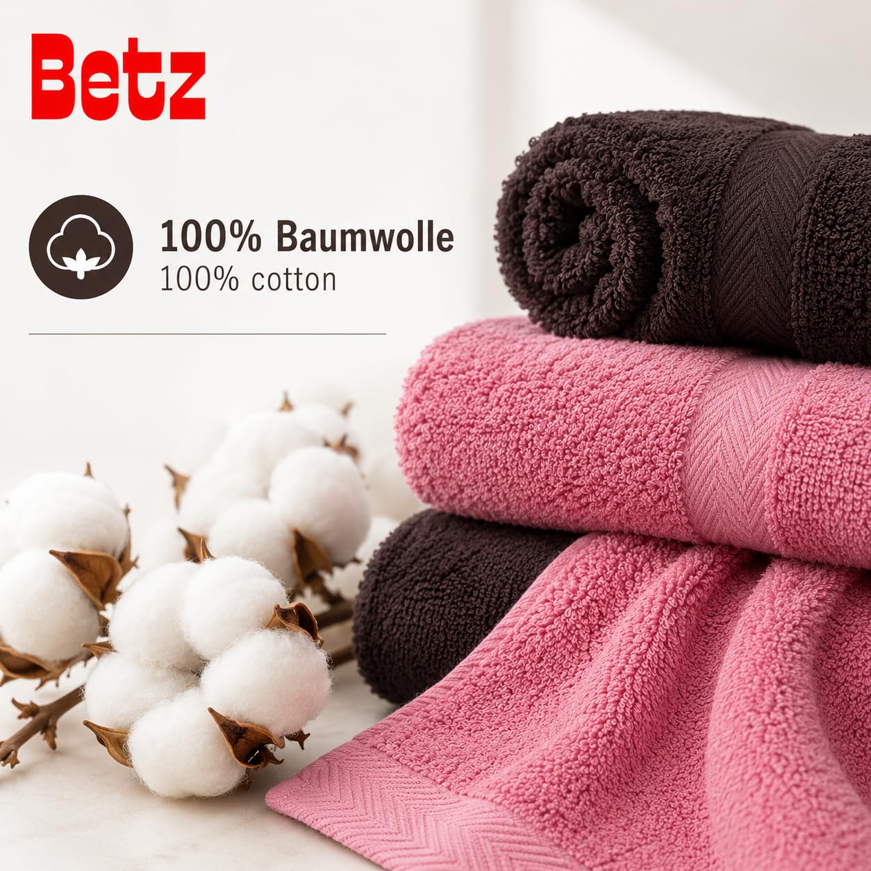 Betz 10-częściowy zestaw ręczników premium 100% bawełna 2 ręczniki kąpielowe 4 ręczniki do rąk 2 ręczniki dla gości 2 rękawice do mycia kolor ciemny brązowy i brudny róż