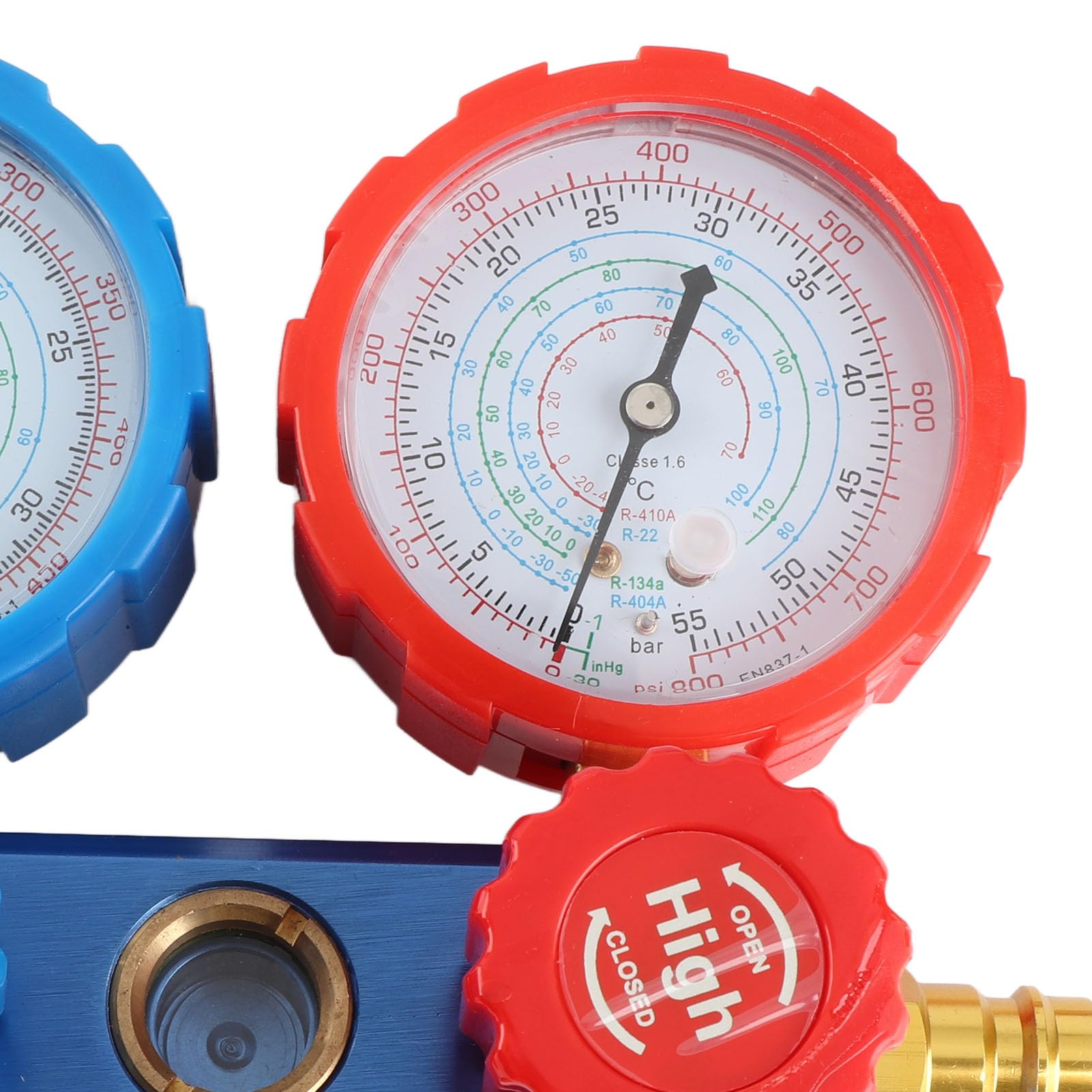 AMONIDA Juego de Manómetros de CA de 3 Vías, Herramienta de Carga de Diagnóstico HVAC de Alta Resistencia, Juego de Manómetros con Adaptador de Acopladores Rápidos de Manguera de 5 Pies para