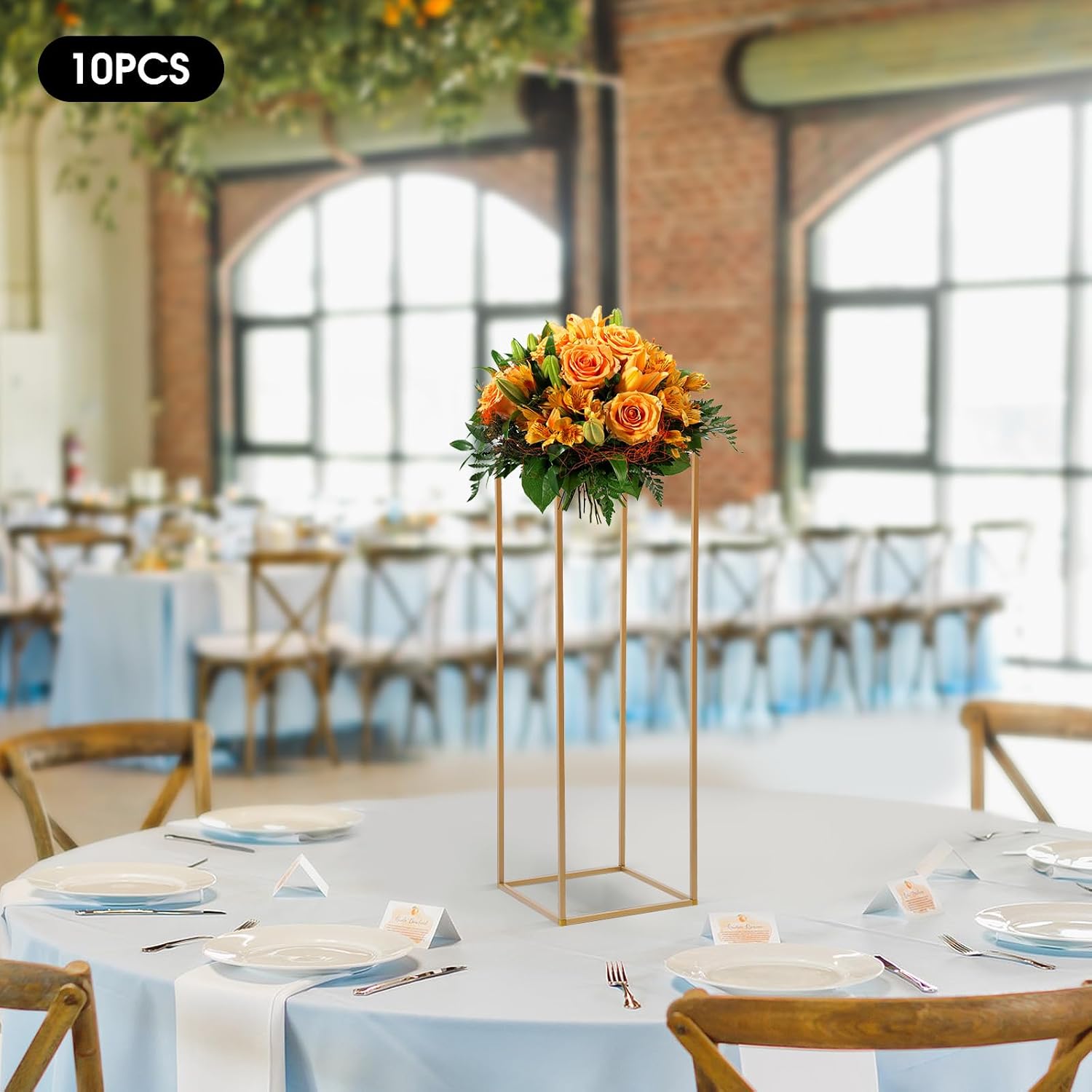 10 PCS Flower Metal Gold Stand,Geometric Centerpieces Flower Stand for Tables,Wedding Rectangular Table Display Rack Centerpieces for Wedding Party Decorations