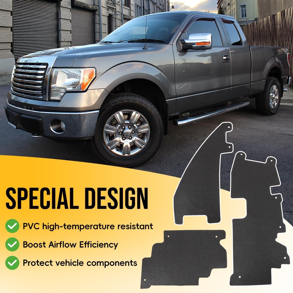 3PCS Trucks Grille Air Deflector Kit for 2009-2014 Ford F150 Raptor Radiator Support Accessory with Fasteners Replacement FO1218114 FO1218119