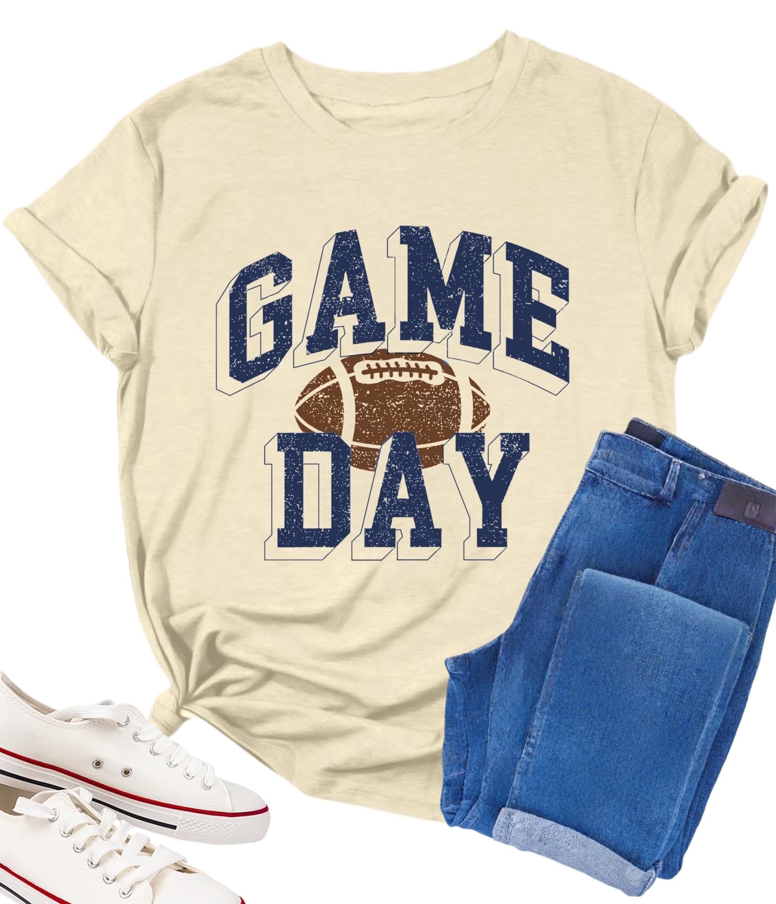 Football Shirts for Women Game Day Shirt Football Season Tshirt Sunday Graphic Tee Gifts Party Short Sleeve Tops Apricot Large
