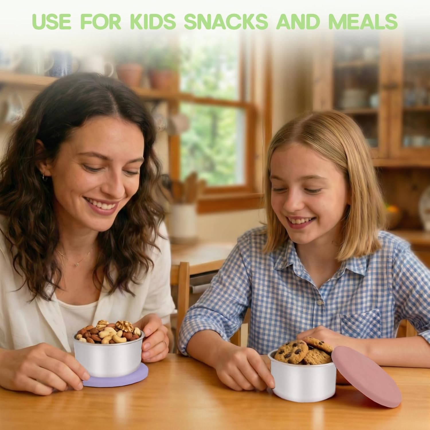 6Pack 1CUP Stainless Steel Snack Containers for Kids, Reusable Metal Small Food Containers with Silicone Lids, Stackable Metal Toddler Lunch Box for Daycare, School and Outdoor (8oz)