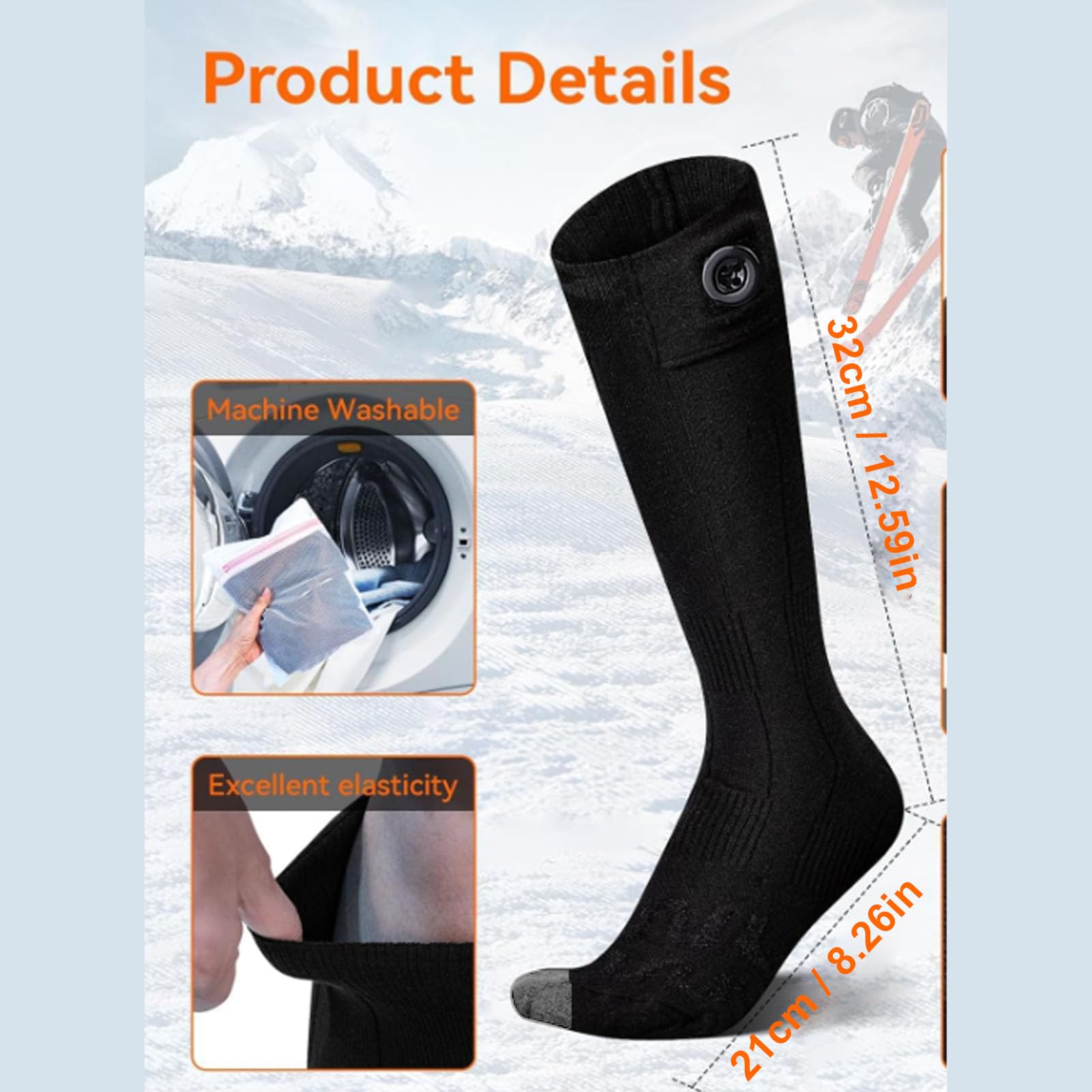 Calcetines Térmicos, Calefacción Ajustable de 30 a 65 C con 4 Modos Calcetines Térmicos Eléctricos, Recargables con Batería de 5000 MAh para Hombres Mujeres Invierno Esquí Senderismo Camping