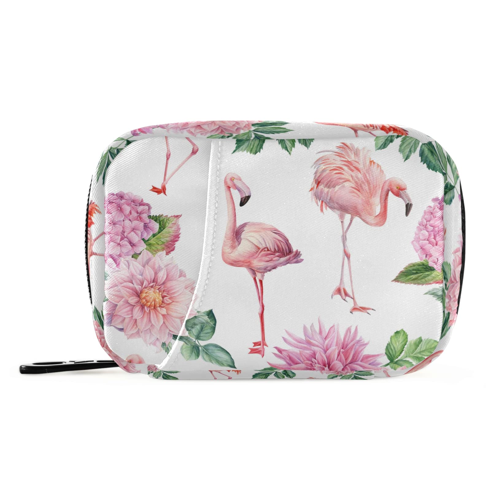 NaanleHydrangea Flower Flamingo Pill Box 7 Day Pill Case Travel Pill Organizer Bag with Zipper Portable Weekly Case Compact Size for Vitamin Supplement Holder