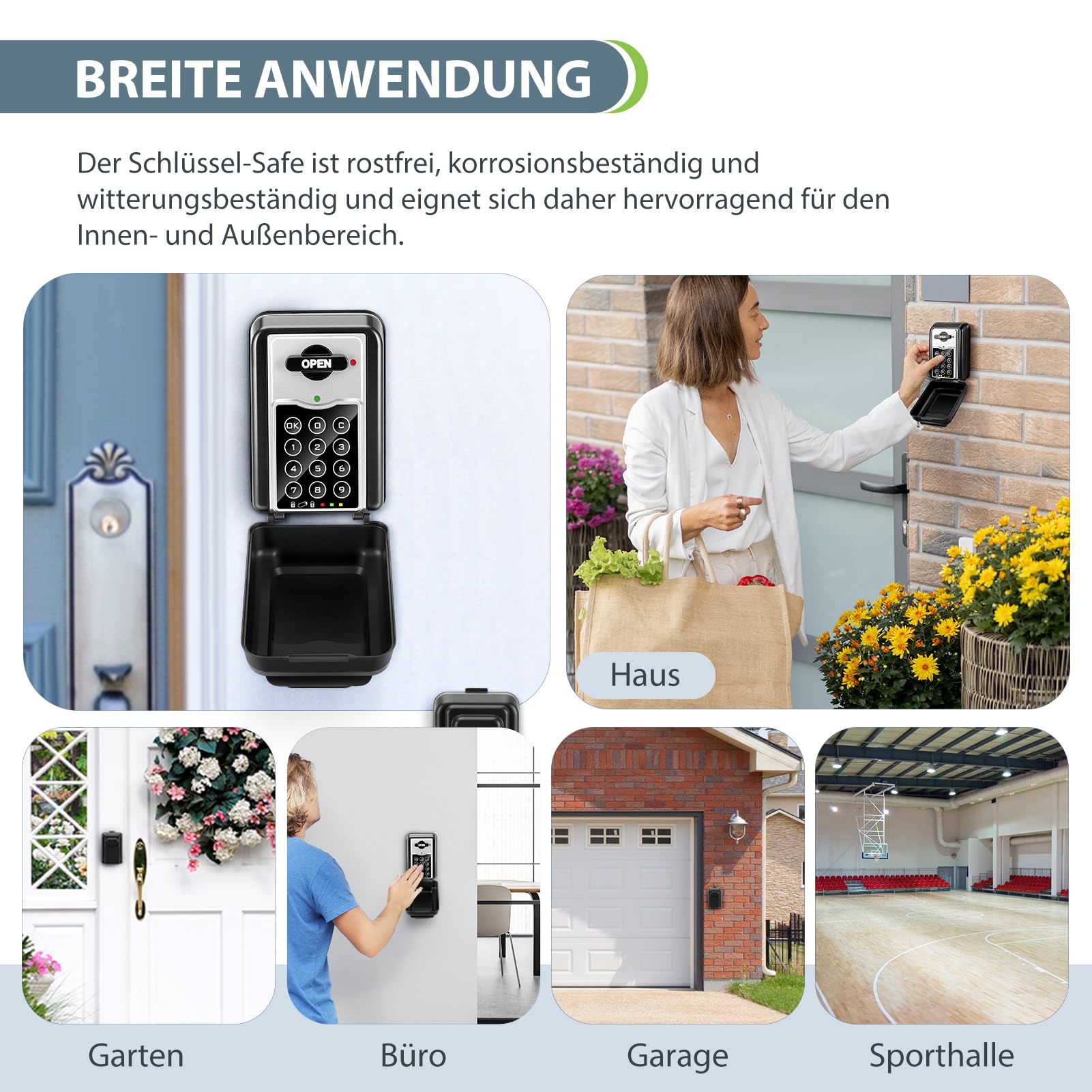 Schlüsseltresor mit Zahlencode 6 Stellig, Wasserdichter Schlüsselkasten für Außen, Wandbefestigter Schlüsselsafe Grau