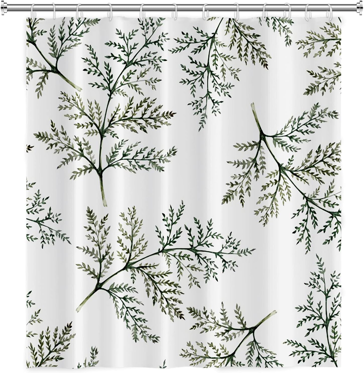 Yeele Leaf Shower Curtain Green Shower Curtain Plant Modern Neutral Shower Curtain Waterproof Botanical Shower Curtain White Fabric Shower Curtain with 12 Hooks,72x84in