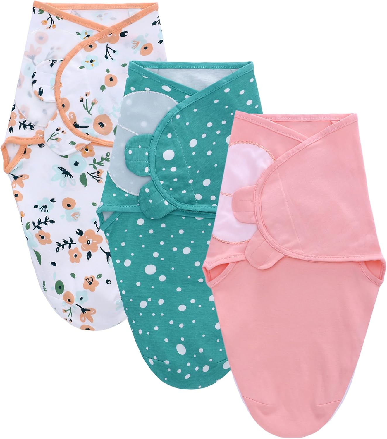 LAT Swaddle Blanket with zip Baby Girl Boy-Easy Adjustable 3 Pack Infant Sleep Sack Wrap Newborn Babies 100% Cotton Sleep Bag(Pink Flowers,0-3Months)
