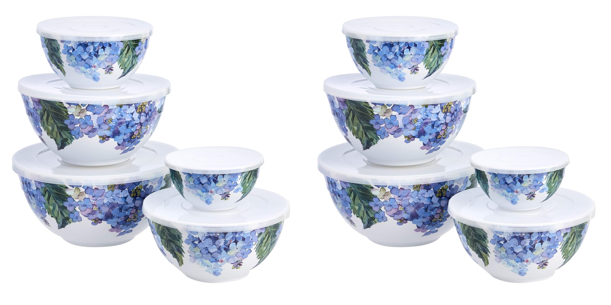 Amazon Basics Mixing Bowls with Lids, Nesting Melamine Serving Bowls, Non-Slip Base, BPA Free, Dishwasher Safe, 5 Sizes, Hydrangea Floral, Set of 10 (Pack of 2)