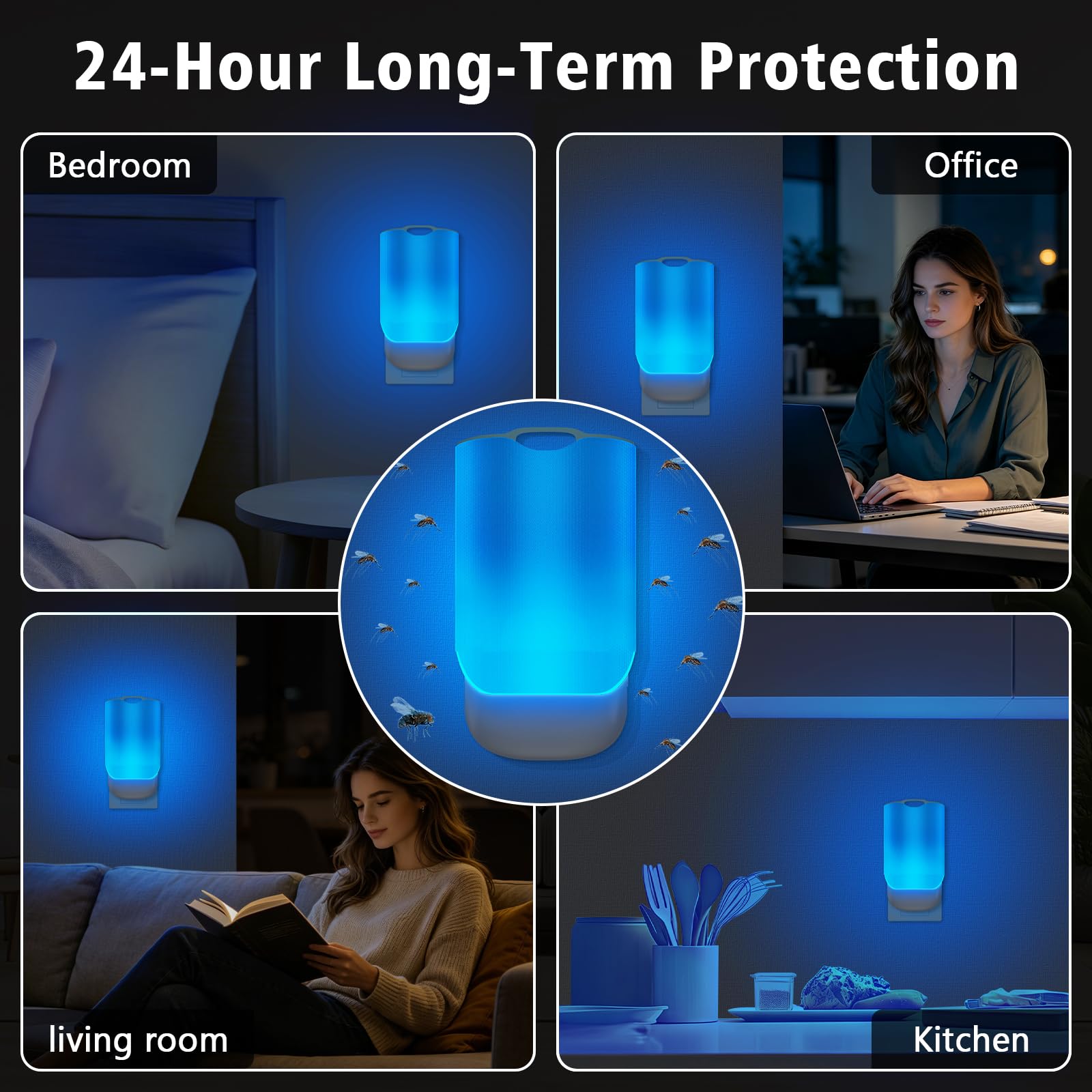 Trampa para insectos voladores para interiores, atrapasueños enchufable con luz UV para moscas de la fruta, mosquitos, seguro para la cocina y el hogar, dispositivo de mata insectos enchufable (2