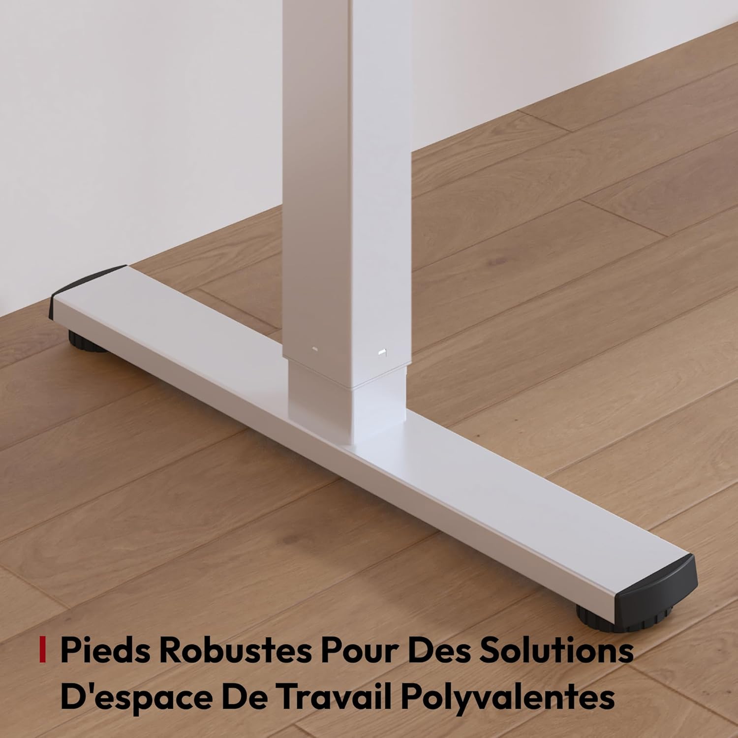 Close-up of the robust feet of the SANODESK standing desk.