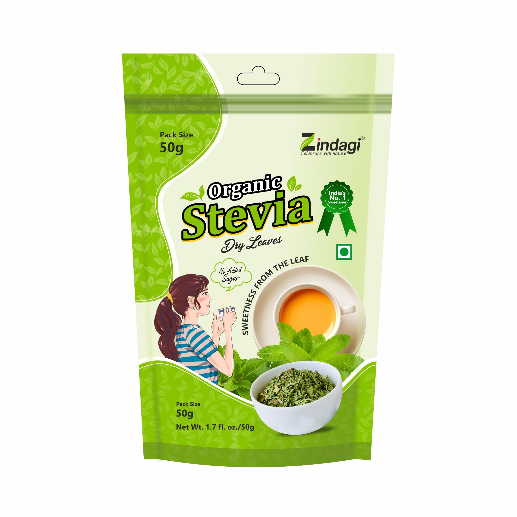 Zindagi Organic Stevia Dry Leaves | 100% Natural & Pure | Stevia Sugarfree Sweetener | 50 GM (B0D8PB181D) Amazon Price History, Amazon Price Tracker