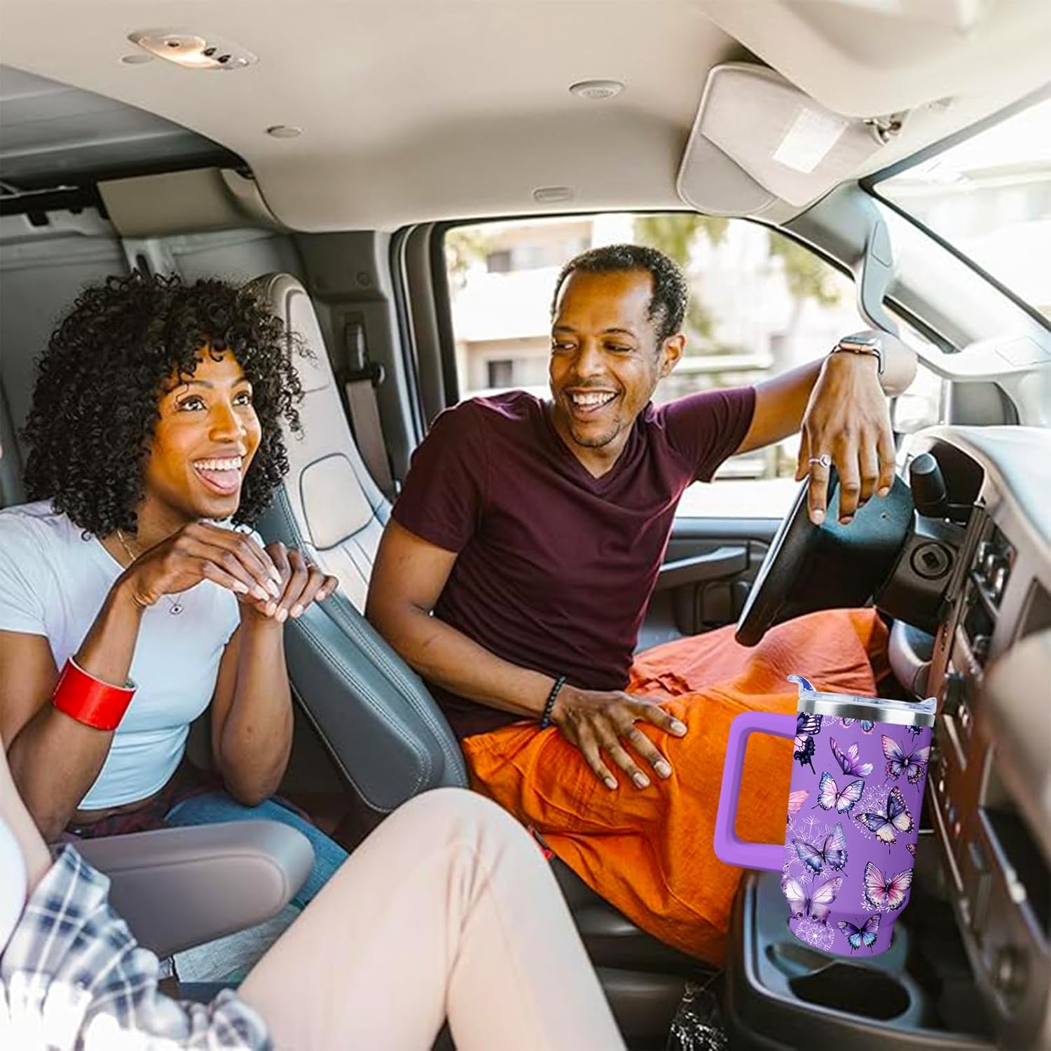 Butterfly Tumbler 40 oz Tumbler with Handle and Straw Lid Leak Proof - Butterfly Coffee Travel Mug with Handle Insulated for Hot and Cold Drink Ice - Christmas Birthday Gifts for Women Lovers Cup - Image 5