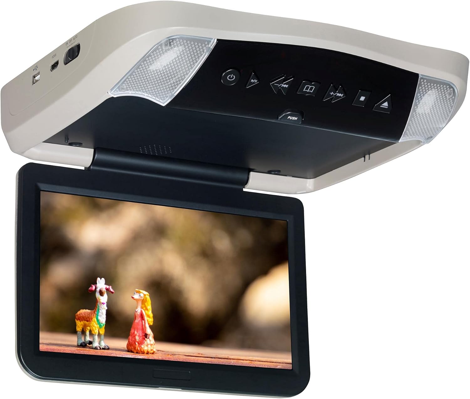 Audiovox VODP10 Overhead Monitors with 2 Wireless Headphones, DVD Players with Three Snap-on Bezels in Black, Shale and Pewter