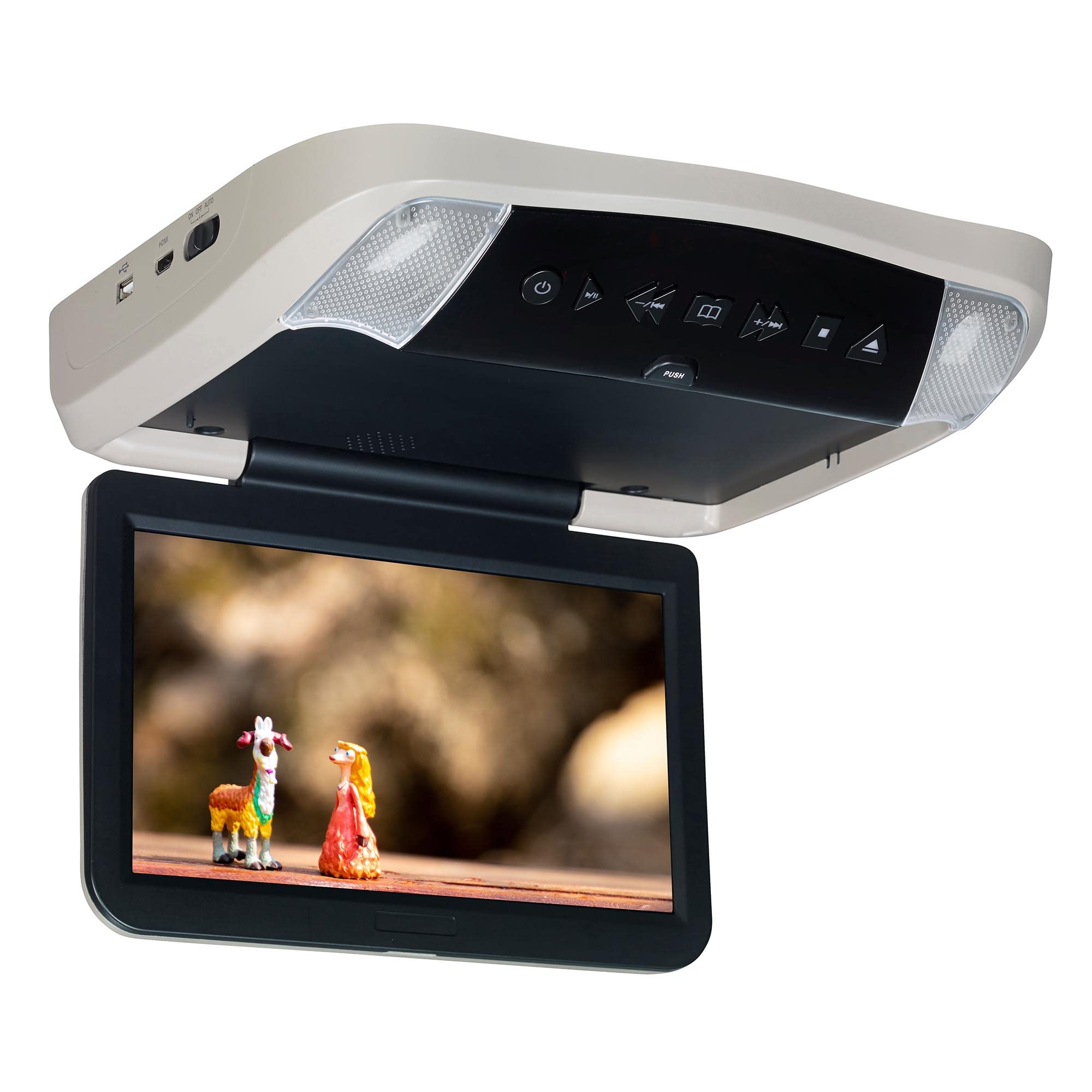 Audiovox VODP10 Overhead Monitors with 2 Wireless Headphones, DVD Players with Three Snap-on Bezels in Black, Shale and Pewter