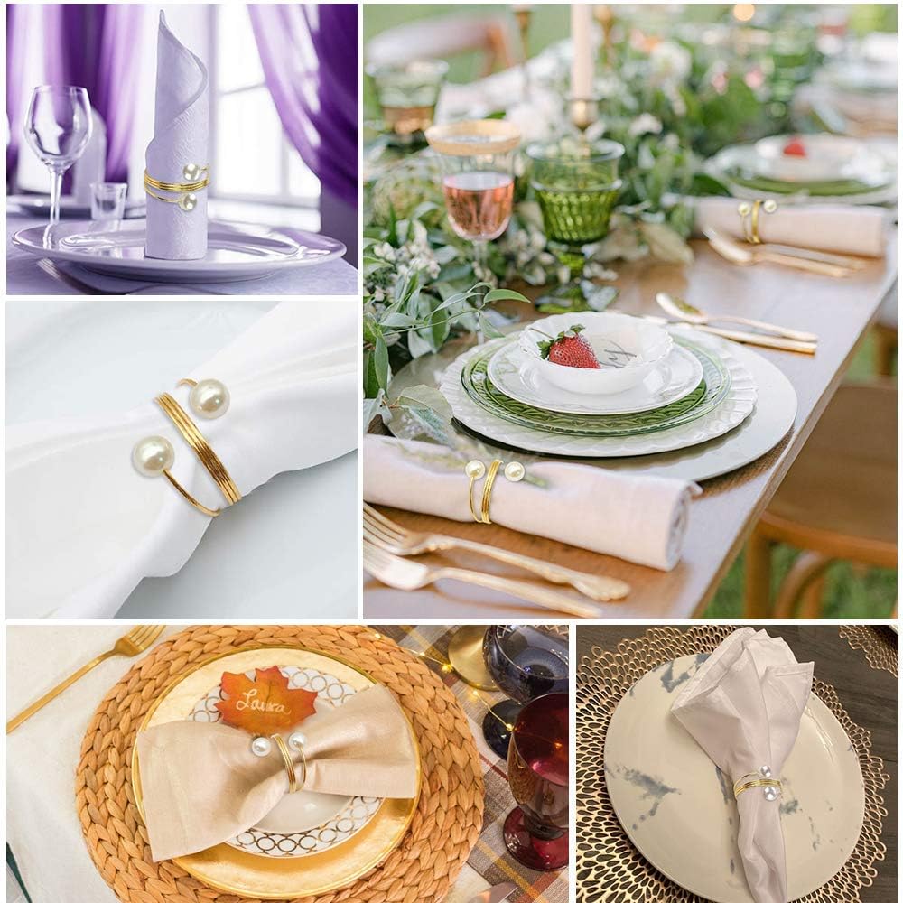Uр Tо 60% оƒƒ SpinLaLa Pearl Napkin Rings Set of 12, Gold Metal Napkin Ring Serviette Buckle Holder Bulk for Dinner Table, Christmas, Thanksgiving, Wedding, Party, Holiday Decorations or Everyday Use (Golden)