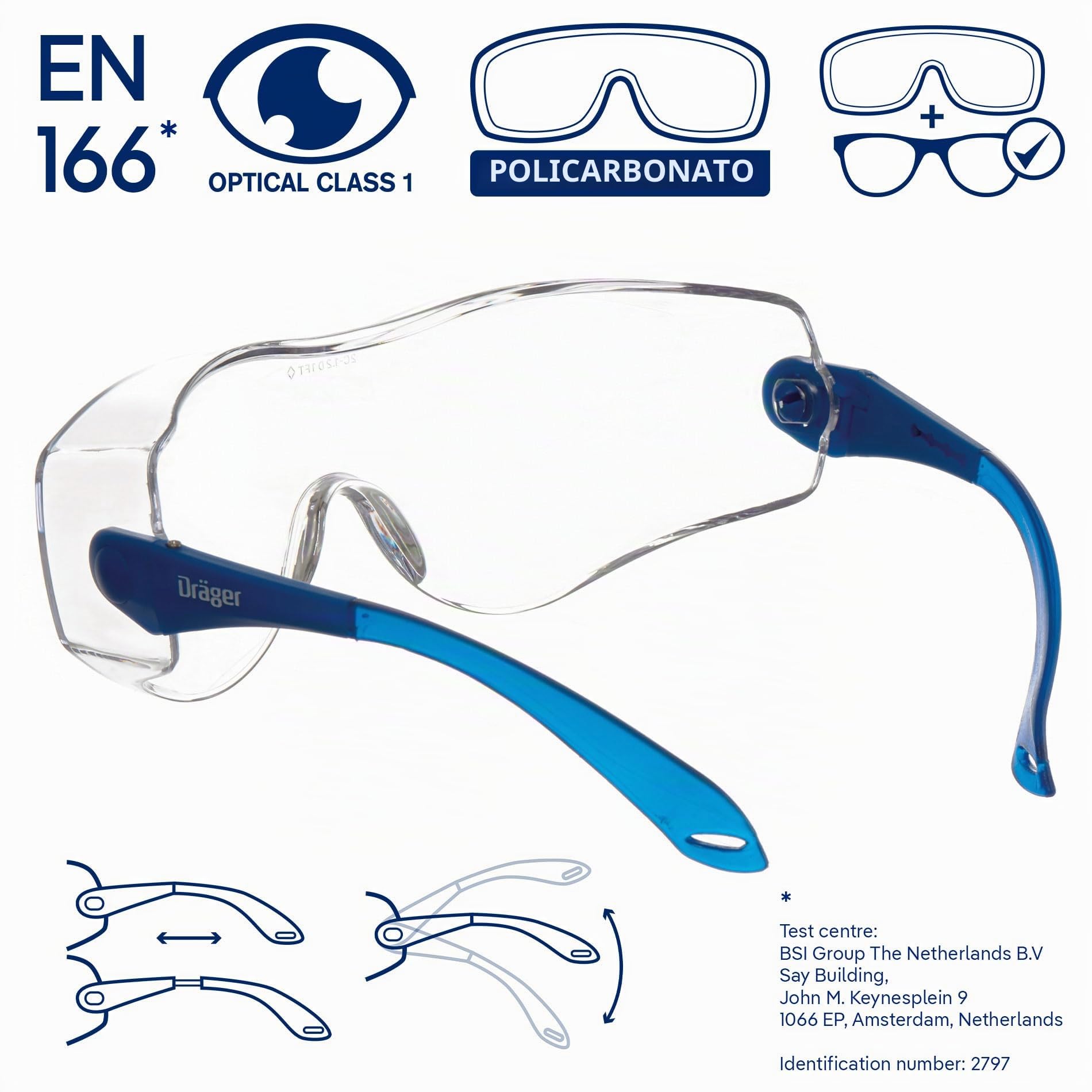 Dräger Gafas protectoras de trabajo X-PECT 8120 | Sobregafas aptas también para usuarios de gafas | antipolvo, antisalpicaduras y antiviento | Ligeras, cómodas y transparentes