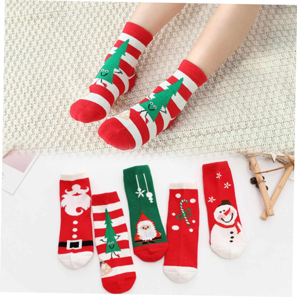 5pares Medias de Navidad de Dibujos Animados Calcetines Cálidos de Algodón para Calcetines de Otoño Invierno para Fiestas de Navidad