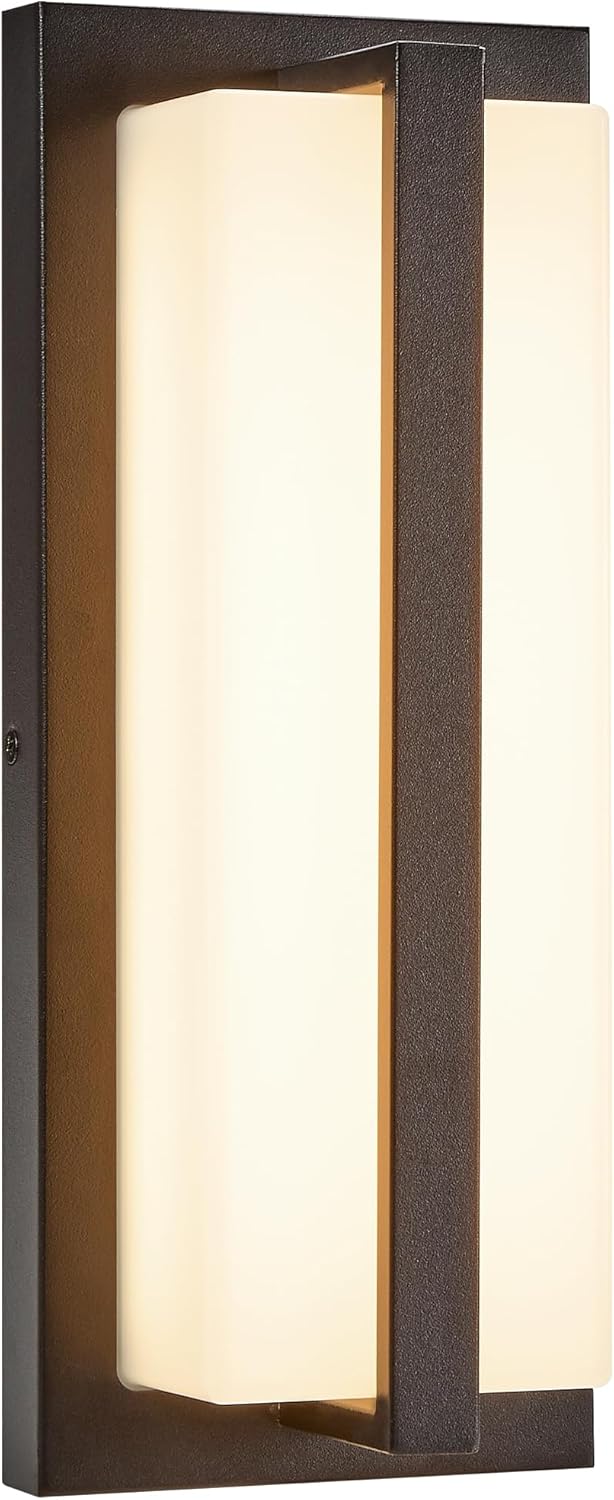 Maxxima LED Porch Lantern Outdoor Wall Light, Black with Vertical Bar & Frosted Lens, 1000 Lumens, 5 CCT 2700K/3000K/3500K/4000K/5000K, Modern Exterior Patio Sconce Lantern, Dimmable at 120V