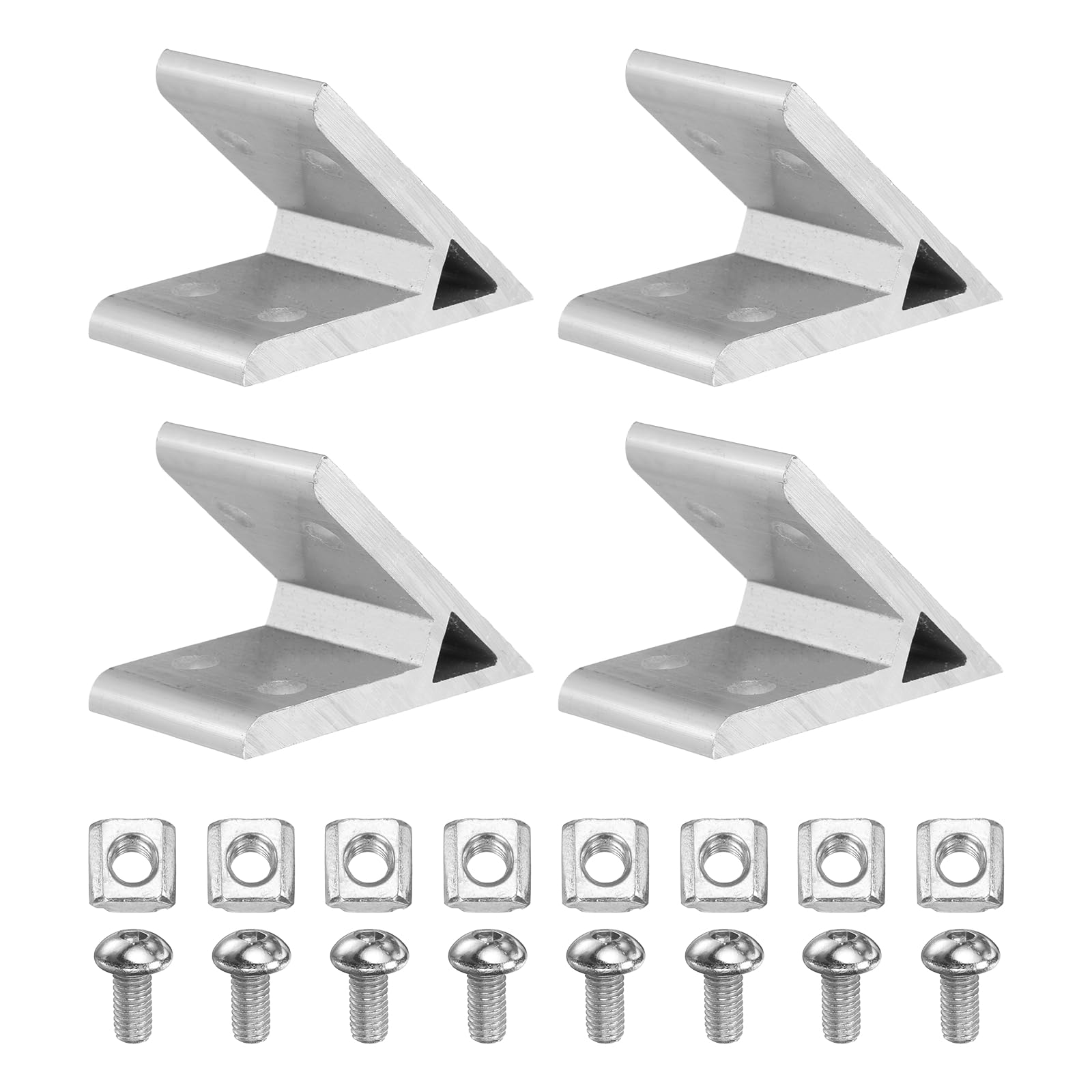 sourcing map 4Set 45 Degree Angle Corner Brackets, 2040 Series Aluminum Extrusion Profile Accessories, Corner Brace Joint Connectors with Mounting Screws and Nuts, Silver, 60mm x 60mm x 36mm