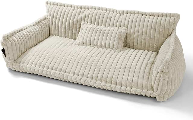 noviclass® Chaffar Pet Sofa, Cat Sofa, Dog Sofa, Orthopaedic Mattress, Modern Style, Corduroy Design, Sizes (Cream, XXL (140 cm)) product image