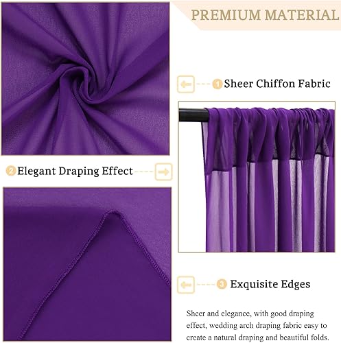 Miniatura 5 de MODFUNS Cortinas de gasa moradas de 10 pies, cortinas traslúcidas, 2 paneles de 29 x 120 pulgadas, cortinas de tela de gasa para boda, telón de
