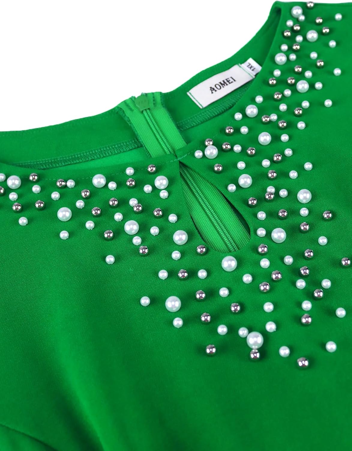 AOMEI Women's Long Lantern Sleeve Beaded Round Neck A-line Midi Dress for Church Evening Party - Image 5