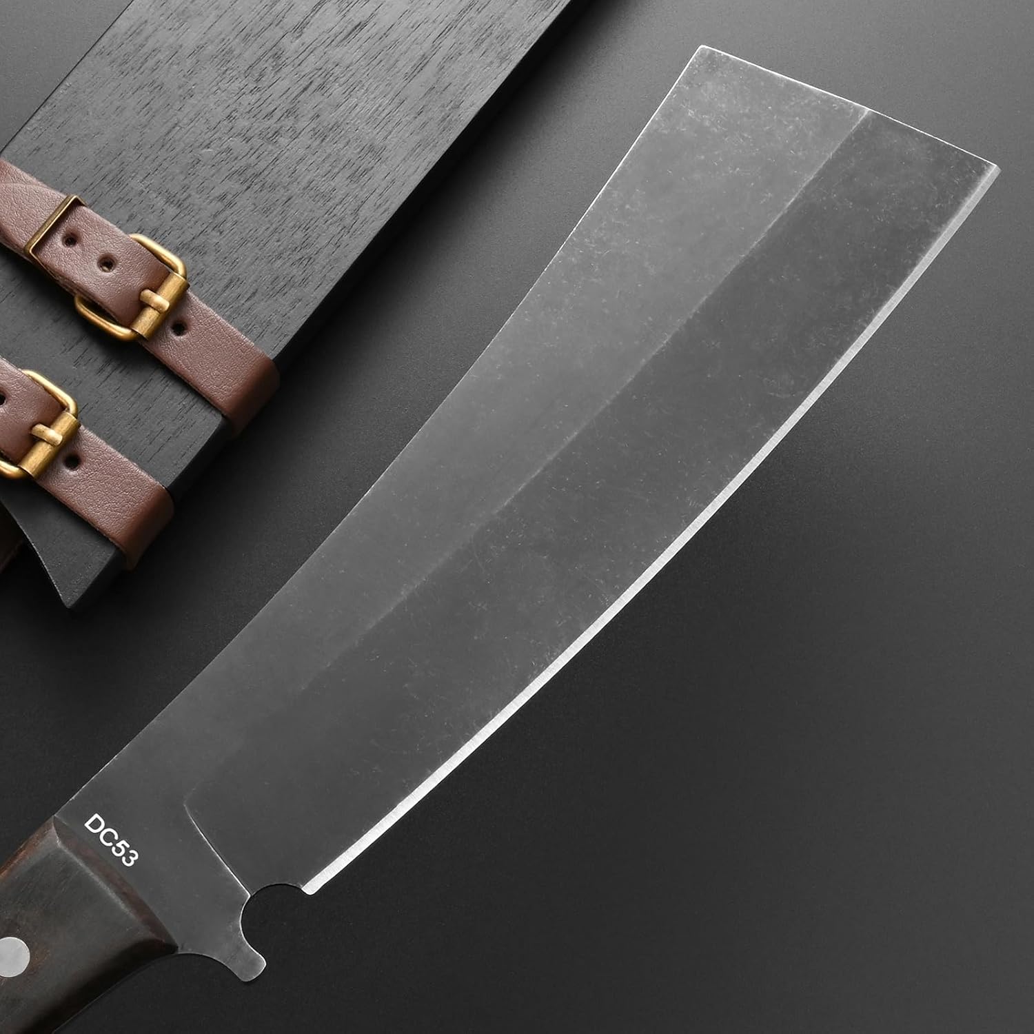 Gtkii GTK44 Fixed Blade Knife DC53 Steel Blade Full Tang Ebony Wood Handle Massive Fix Knifes for Camping Bushcraft Collection with Wood Sheath(Black)