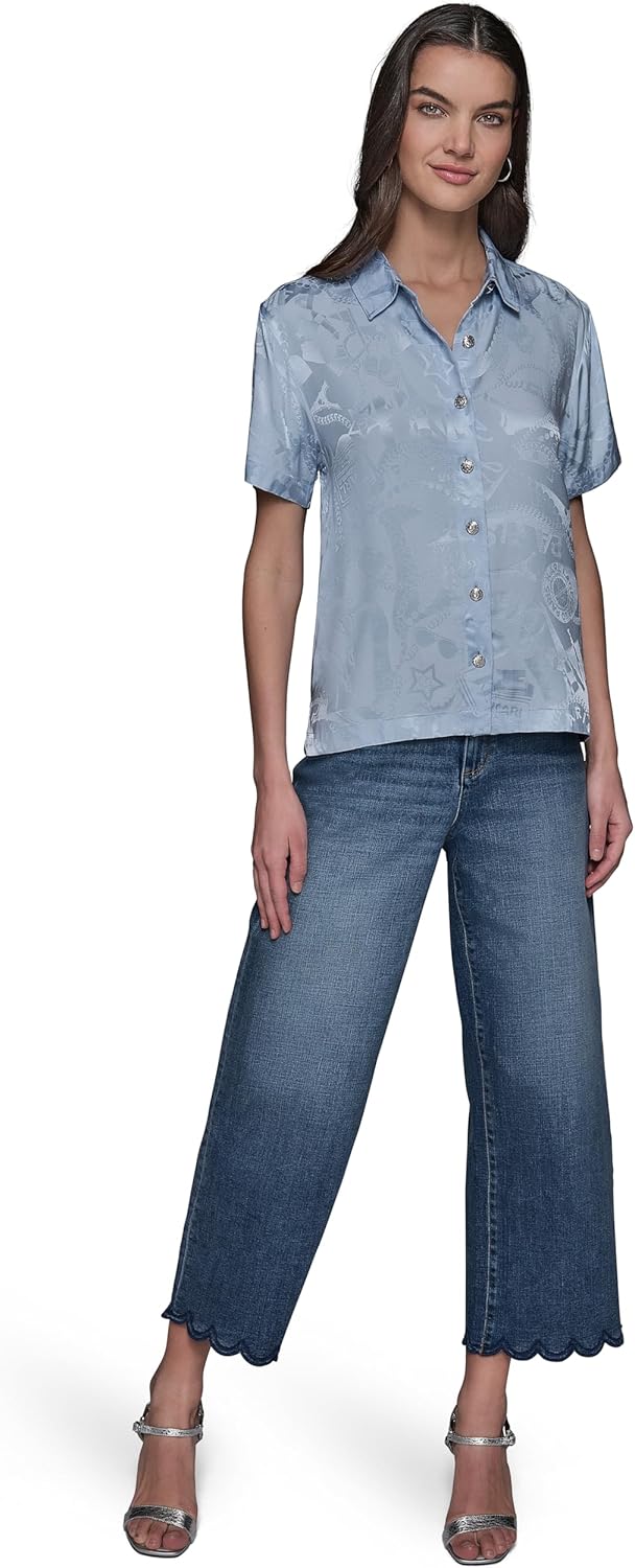 Karl Lagerfeld Womens Short Sleeve Whimsy Loose Fun Blouse - Image 2