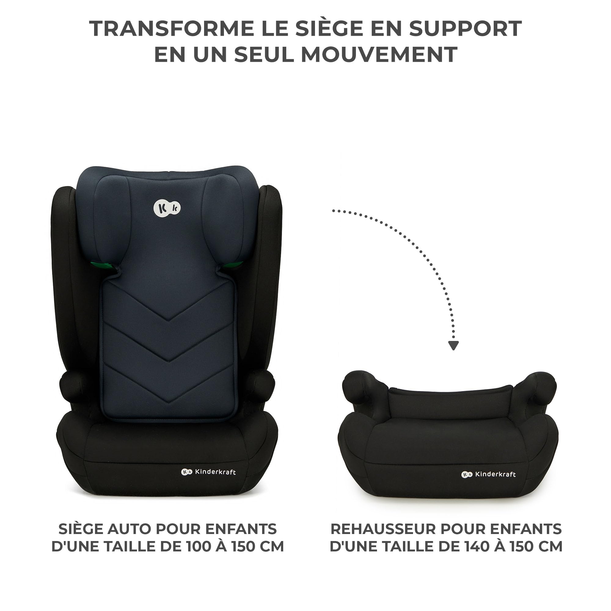 Kinderkraft I-SPARK i-Size Siège auto bébé Groupe 2/3 100-150 cm, de 3,5 à 12 ans, 15 à 36 kg, léger (4,85 kg), ceinture de sécurité à 3 points, Protection latérale, Noir