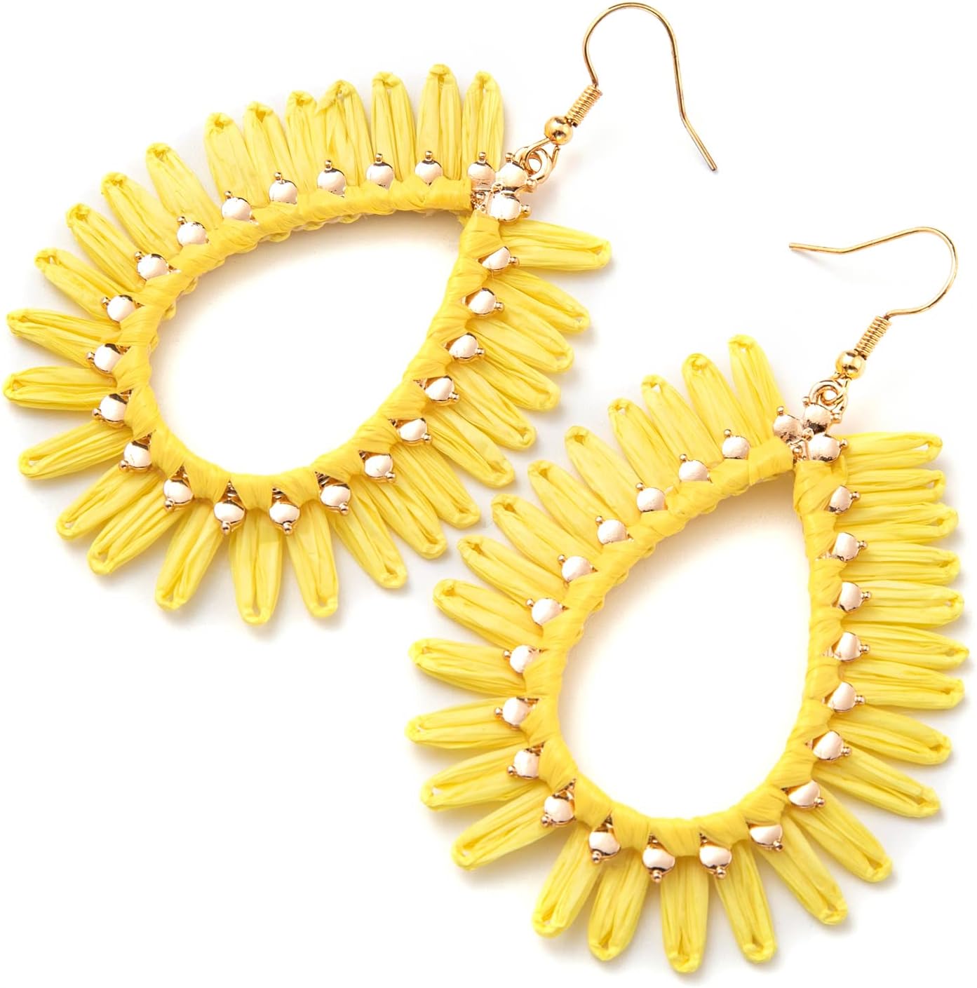 Boho Raffia Teardrop Earrings for Women - Handmake Statement Raffia Dangle Earrings, Summer Beach Vacation Jewelry