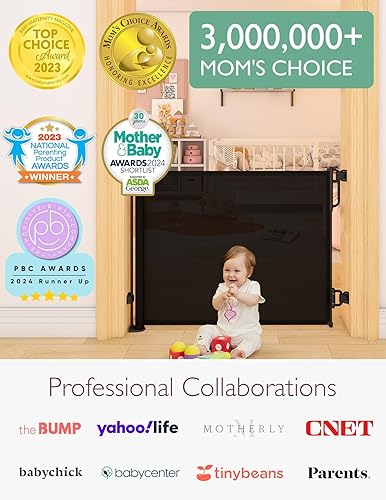 Miniatura 7 de Momcozy Puerta retráctil para bebés con bloqueo automático, puerta de seguridad para bebés y mascotas, 33 pulgadas de alto, se extiende hasta 55