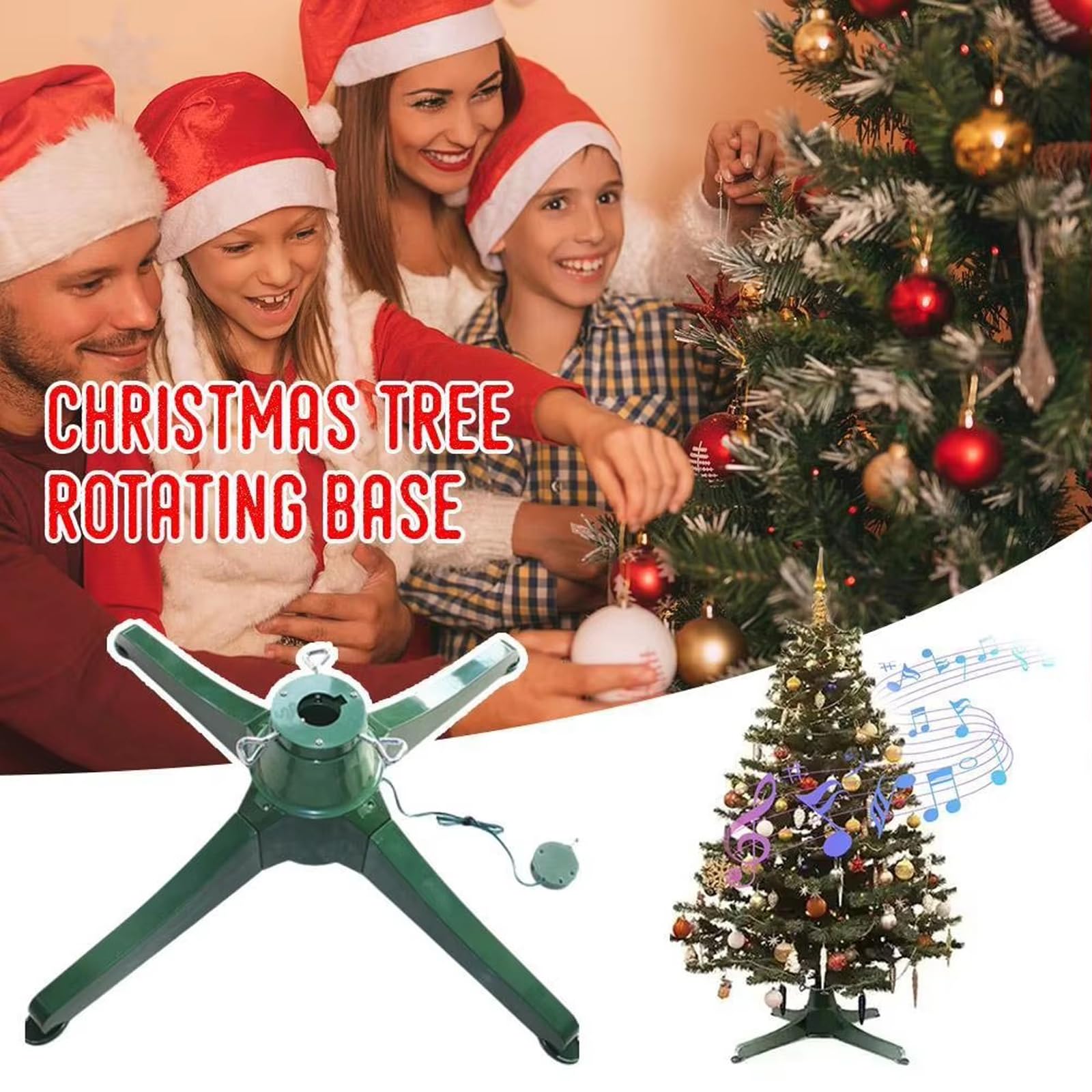 Rotating Christmas Tree Stand with Music, Drehbarer Weihnachtsbaumständer mit Musik, 360° drehbarer Christbaumständer, Musikalische rotierende Weihnachtsbaumständer für Party Dekoration (65cm)