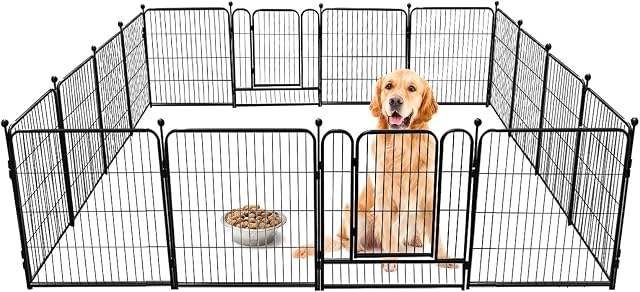 PawGiant Dog Pen Heavy Duty Metal,16 Panels 80CM Height Puppy Pen for Indoors Outdoors, Pet Playpen for Dog Puppy Cat Rabbit Duck Free Running, Dog Exercise Fence Cage for RV Travel, Camping, Garden