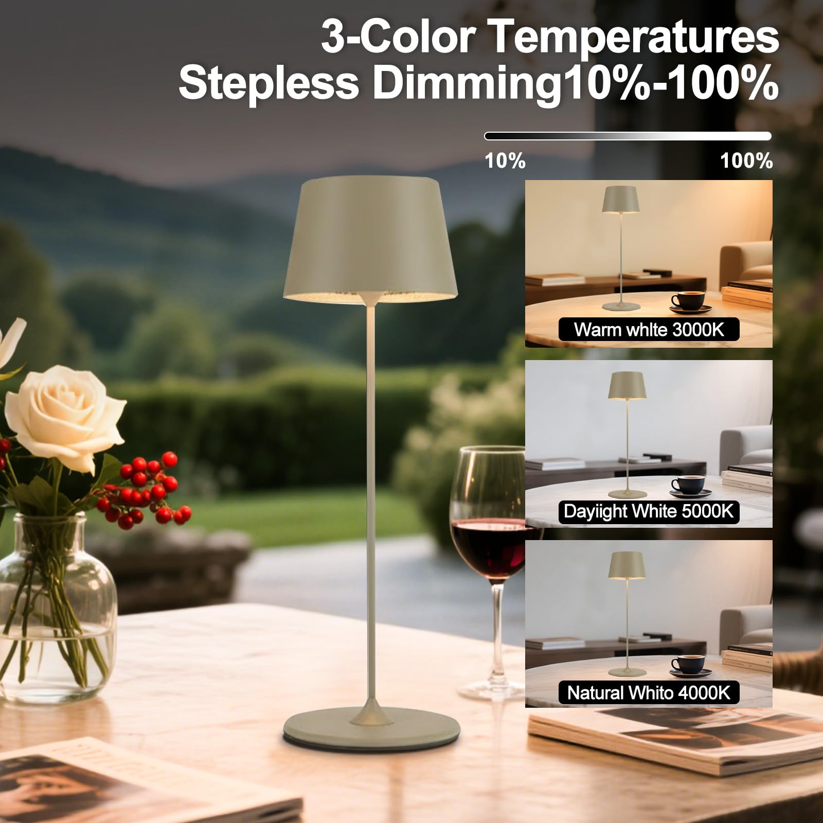 MU LIN 2PZLampada Lampada da Tavolo Ricaricabile e Senza Fili con Controllo Touch, Utilizzabile anche come Lampada da Esterni, Dimmer, 2200-3000 K, Altezza 35 cm, Colore Marrone per ristorante e Casa