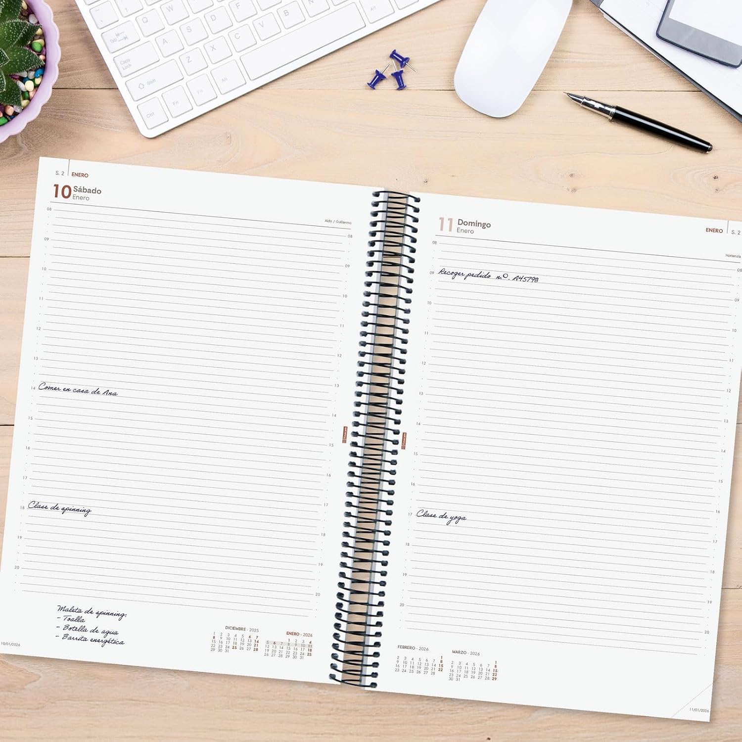 Finocam - Spiral Document Holder Diary 2026 Zip Focus Week View Vertical January 2026 - December 2026 (12 months) Black Spanish