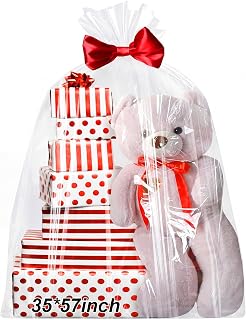 Tatuo 6 Pcs Cellophane Wrap Bags for Baskets 35x57 Inch Clear Jumbo Plastic | Gift Baskets, Easter Wedding Birthday Party, Storage Wrapping, Jumbo Transparent Bags, Versatile for Large Presents