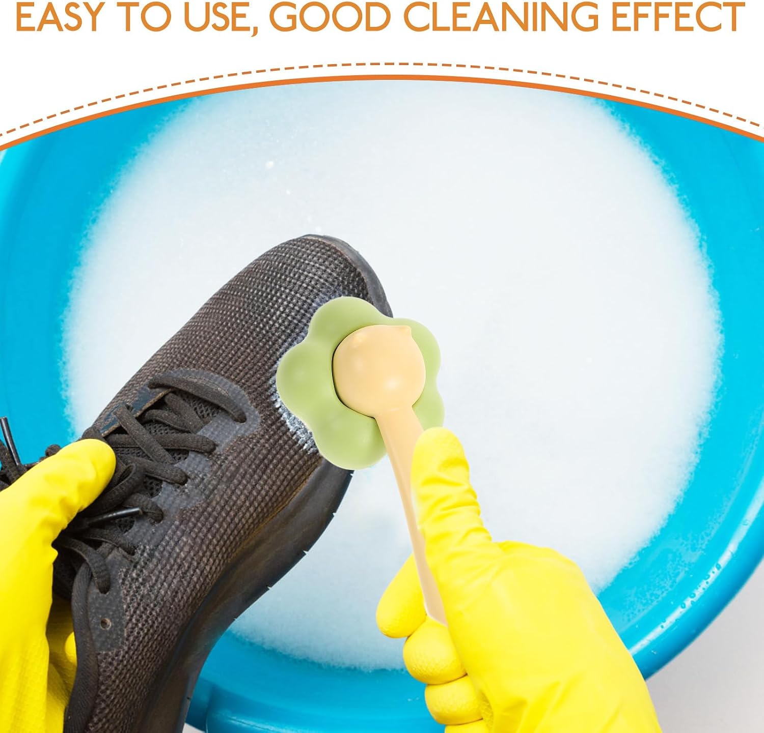 Multipurpose Shoe Cleaning Brush and Laundry Scrub Brush with Detachable Soft Bristle Heads, Yellow-Green, Household Use for Adults and Babies
